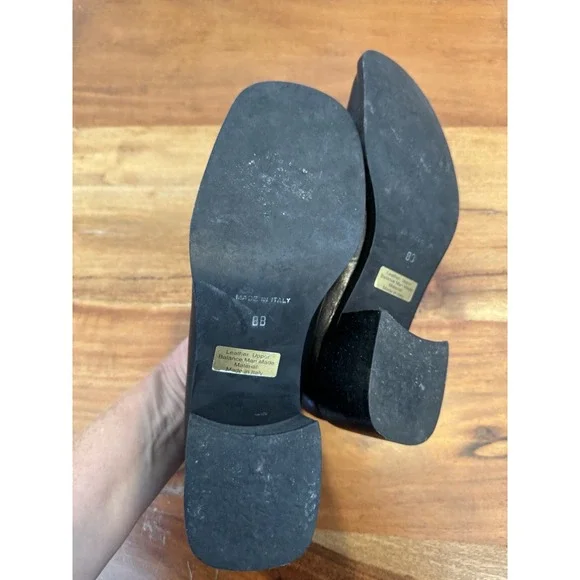 Black Chunky Leather Square Toe Oxford Heeled Shoes Grunge Clueless Y2K VTG 8 B‎ - Picture 3 of 8